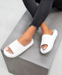 CIT CLARA Flat Slider Sandals - White SHOES