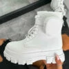 NDS COMMAND Chunky Platform Pocket Detail Ankle Boots - White PU