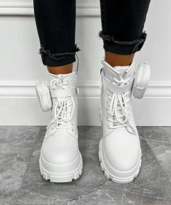 NDS COMMAND Chunky Platform Pocket Detail Ankle Boots - White PU