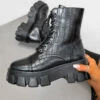 CIT SHOES COMMANDER Chunky Platform Lace Up Boots - Black Croc PU