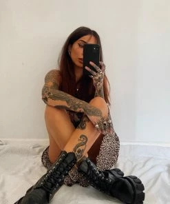 CIT SHOES COMMANDER Chunky Platform Lace Up Boots - Black Croc PU