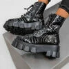 CIT COMMANDER Chunky Platform Lace Up Boots - Black Croc Patent
