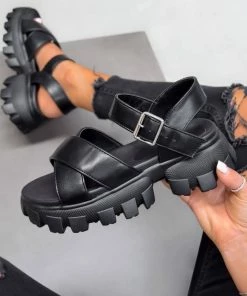 CIT SHOES COMPLEX Chunky Crossover Sandals - Black