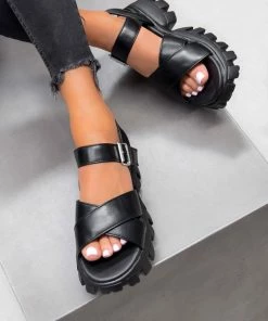 CIT SHOES COMPLEX Chunky Crossover Sandals - Black