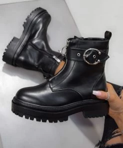 NDS CONTENDER Zip Front Chunky Ankle Boots - Black PU