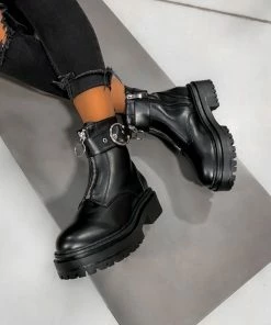 NDS CONTENDER Zip Front Chunky Ankle Boots - Black PU