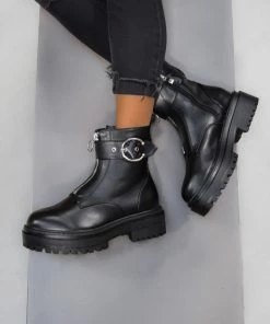 NDS CONTENDER Zip Front Chunky Ankle Boots - Black PU