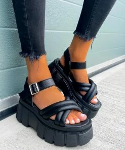 CIT SHOES CONTROL Super Chunky Platform Sandals - Black PU
