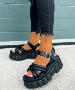 CIT SHOES CONTROL Super Chunky Platform Sandals - Black PU