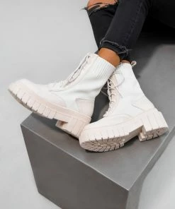 NDS RELOAD Chunky Platform Sock Fit Ankle Boots - Beige