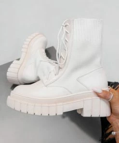 NDS RELOAD Chunky Platform Sock Fit Ankle Boots - Beige