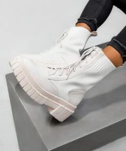 NDS RELOAD Chunky Platform Sock Fit Ankle Boots - Beige