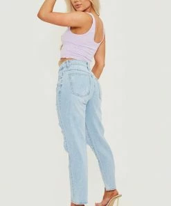 SWD CLOTHING Cut Out Ripped Denim Jeans - Blue