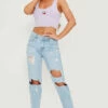 SWD CLOTHING Cut Out Ripped Denim Jeans - Blue