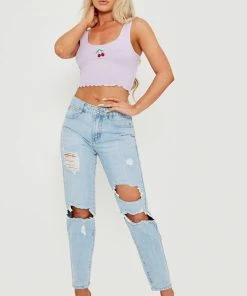 SWD CLOTHING Cut Out Ripped Denim Jeans - Blue