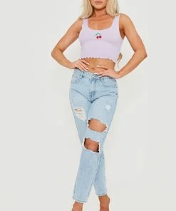 SWD CLOTHING Cut Out Ripped Denim Jeans - Blue