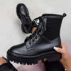 NDS DAKOTA Lace Up Chunky Ankle Boots - Black PU SHOES