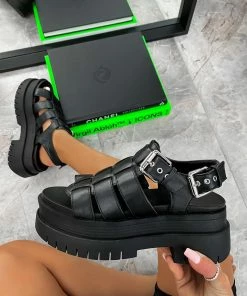 CIT SHOES DAMAGE Super Chunky Gladiator Sandals - Black PU