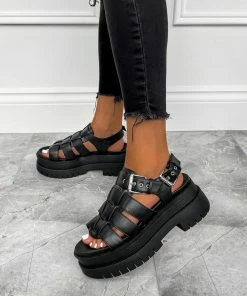 CIT SHOES DAMAGE Super Chunky Gladiator Sandals - Black PU