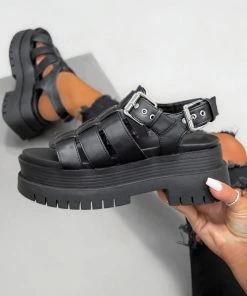 CIT SHOES DAMAGE Super Chunky Gladiator Sandals - Black PU