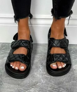 NDS DARA Chunky Quilted Velcro Sandals - Black