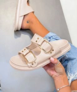NDS DAY DREAM Chunky Buckle Sandals - Beige/Gold SHOES