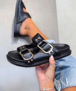 NDS DAY DREAM Chunky Buckle Sandals - Black/Gold