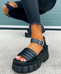 CIT SHOES DEFLEKT Super Chunky Platform Sandals - Black PU