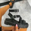 ELG DELTA Chunky Buckle Gladiator Sandals - Black SHOES