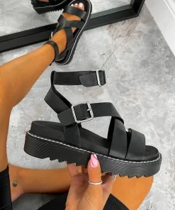 ELG DELTA Chunky Buckle Gladiator Sandals - Black SHOES