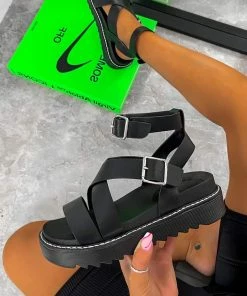 ELG DELTA Chunky Buckle Gladiator Sandals - Black SHOES