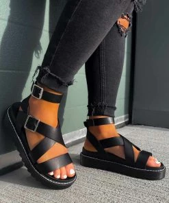 ELG DELTA Chunky Buckle Gladiator Sandals - Black SHOES