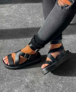 ELG DELTA Chunky Buckle Gladiator Sandals - Black SHOES