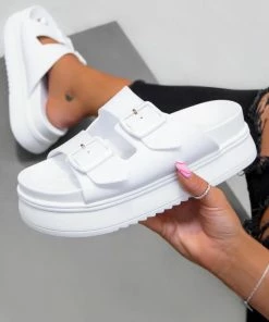 CIT SHOES DESRA Chunky Buckle Sandals - White