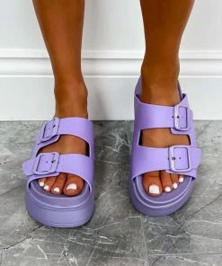 CIT DESRA Chunky Buckle Sandals - Purple SHOES