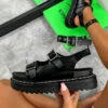 LIV DESTINY Chunky Buckle Gladiator Sandals - Black SHOES