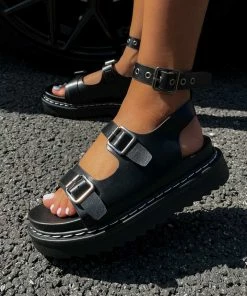 LIV DESTINY Chunky Buckle Gladiator Sandals - Black SHOES