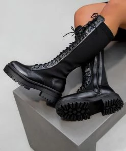 NDS DESTRUCTION Lace Up Midi Boots - Black SHOES