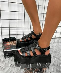 ELG DHALIA Chunky Gladiator Sandals - Black Croc