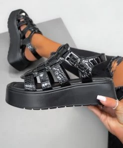 ELG DHALIA Chunky Gladiator Sandals - Black Croc