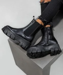 LIV ELEVATE Chunky Platform Boots - Black Croc