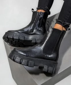 LIV ELEVATE Chunky Platform Boots - Black Croc