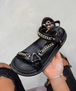 NDS ELIZA Chunky Chain Detail Sandals - Black PU
