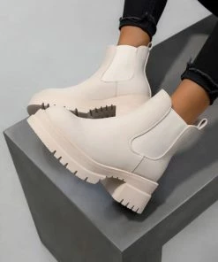 DMF ELIZAH Chunky Chelsea Ankle Boots - Beige