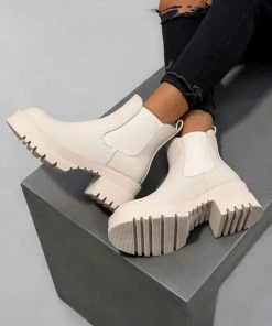 DMF ELIZAH Chunky Chelsea Ankle Boots - Beige