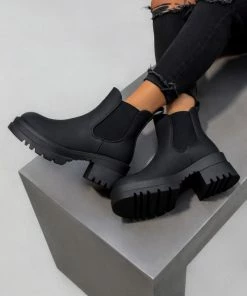 DMF SHOES ELIZAH Chunky Chelsea Ankle Boots - Black