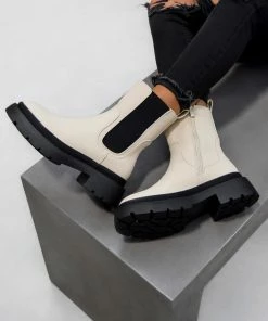 DMF ELLIE Chunky Chelsea Ankle Boots - Cream
