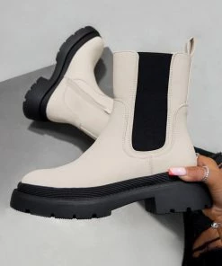 DMF ELLIE Chunky Chelsea Ankle Boots - Cream