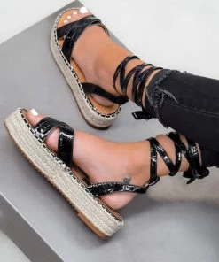 NDS ELORA Espadrille Cross Over Sandals - Black Croc