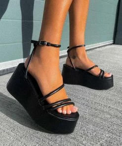 CIT ES VEDRA Chunky Platform Sandals - Black PU SHOES